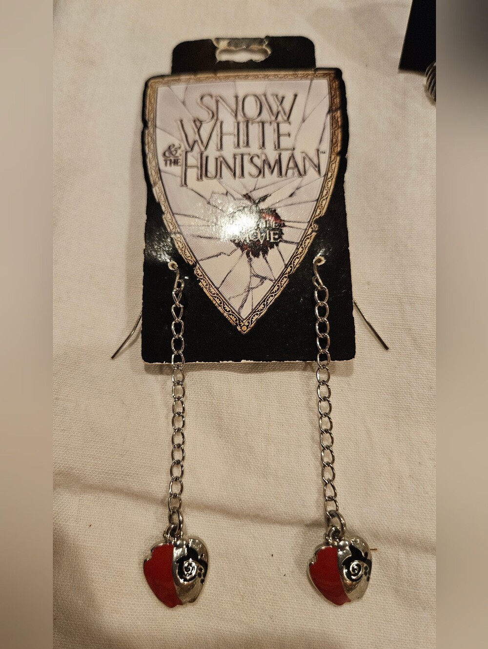 Snow White Huntsman Red and Silver Apple Drop Earrings